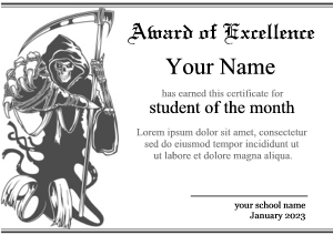certificate template, grim reaper, gothic
