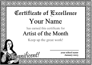art certificate, mona lisa border