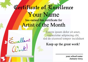 certificate template, rainbow, butterflies