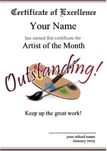 art certificate, paints and paint brush