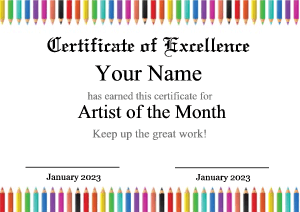 art certificate, colored pencilse
