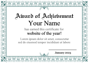 award certificate, heart border, floral