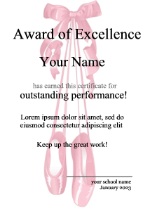 certificate template, ballet award