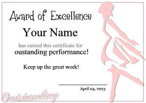 dance award, certificate template