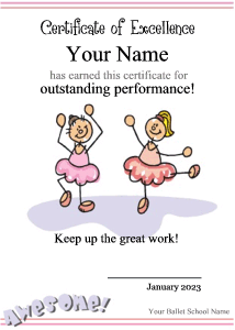 cute certificate template, ballet dancers