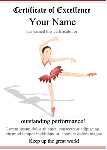 certificate template, ballerina, dance