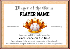 baseball certificate template