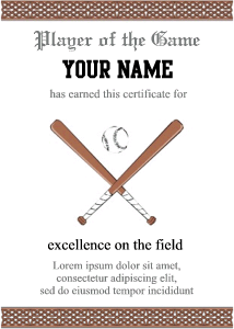 1900s baseball award, certificate template with ball and bats