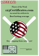 baseball certificate to print