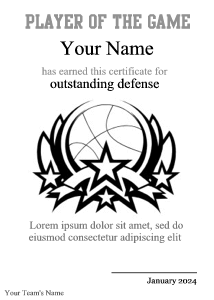 classic basketball award certificate