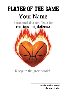basketball certificate background with flames, fire