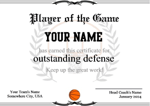 formal basketball certificate with crest