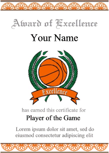 basketball tournament award certificate