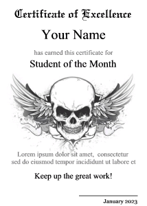 certificate template, winged skull emblem