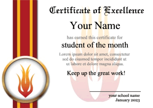 cool certificate template, fire, flame skull, ribbon