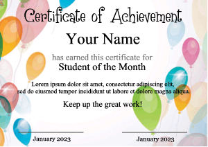 certificate template, balloon border, pastel colors