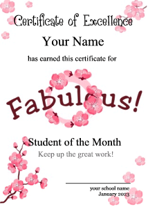 printable certificate, sakura, cherry blossoms, pink
