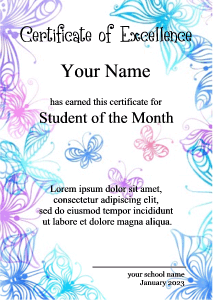 certificate template with butterflies