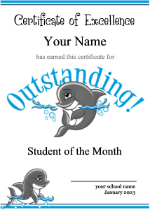 cute certificate, dolphin border, swimming, splash