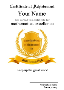 math certificate, contest winner, gold medallion
