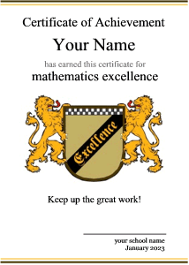 certificate, regal crest, lions, mathematics