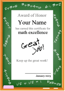 math certificate for elementary school