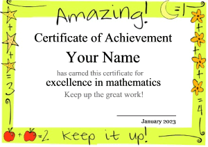 certificate template for kids, math
