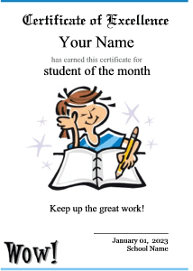 certificate, star student, girl writing