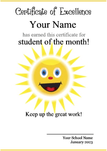 smiley sun certificate