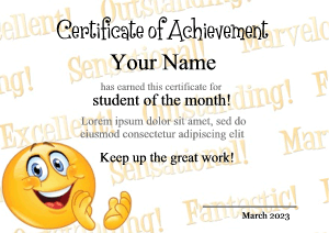 certificate template, smile face, applause