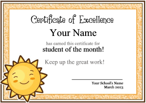 certificate template, cute sun, happy