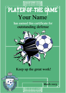 soccer certificate, soccer ball, soccer field