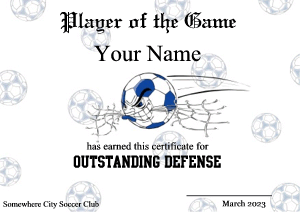 soccer certificate template, player of the game