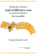 spelling bee award certificate
