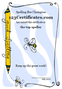 spelling bee certificate