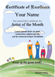 art certificate, cute border, city scape