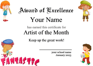 certificate template, kids, artists