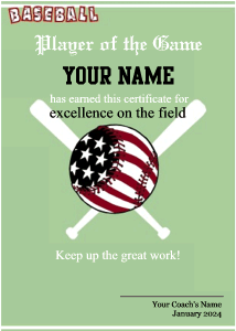 baseball certificate border, USA, American flag, baseball field