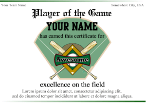 little league baseball certificate