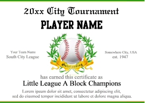 baseball award certificate template