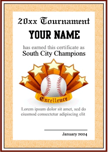 player of the game certificate, baseball, all star