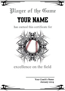 cool baseball award to print