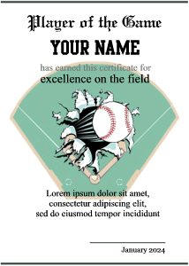 homerun award, baseball award template