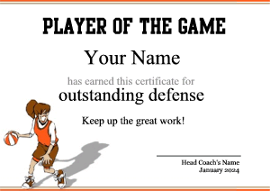 women's basketball certificate template