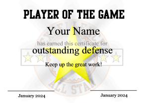 basketball certificate, all star border