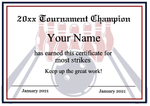 bowling certificate