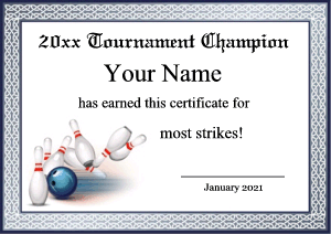 bowling certificate template, blue