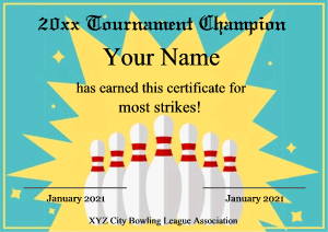 bowling certificate for kids