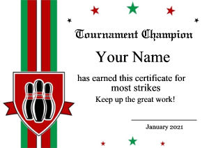 bowling certificate, ribbon, banner