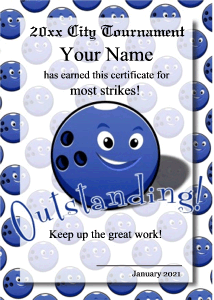 cute bowling certificate template